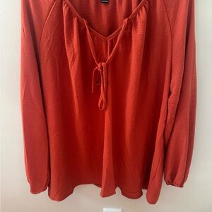 SHEIN Orange Blouse with Tie Front and Long Sleeves. #A0003